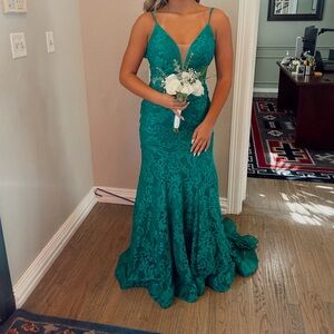 Emerald prom dress, size 4, brand is La Femme.